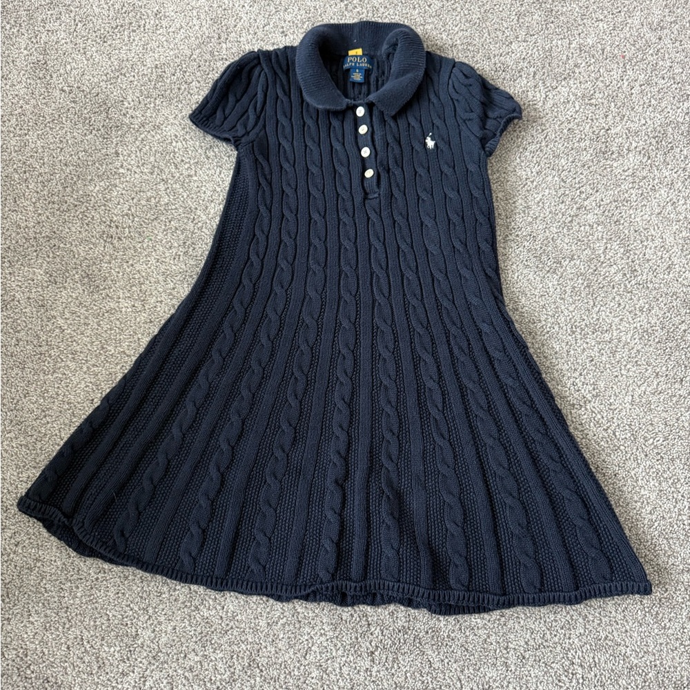 Polo Ralph Lauren Girls Navy Blue Cable Knit Polo Dress (Size 6)